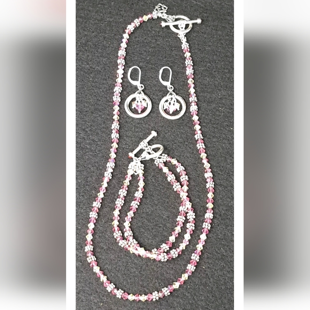 Elyse Ryan Pink Lemonade Sterling And Crystal Necklace, Earring & Bracelet Set